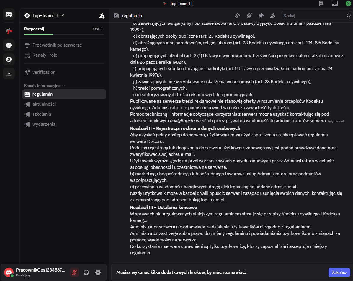 Przewodnik Discord - zgoda na regulamin serwera