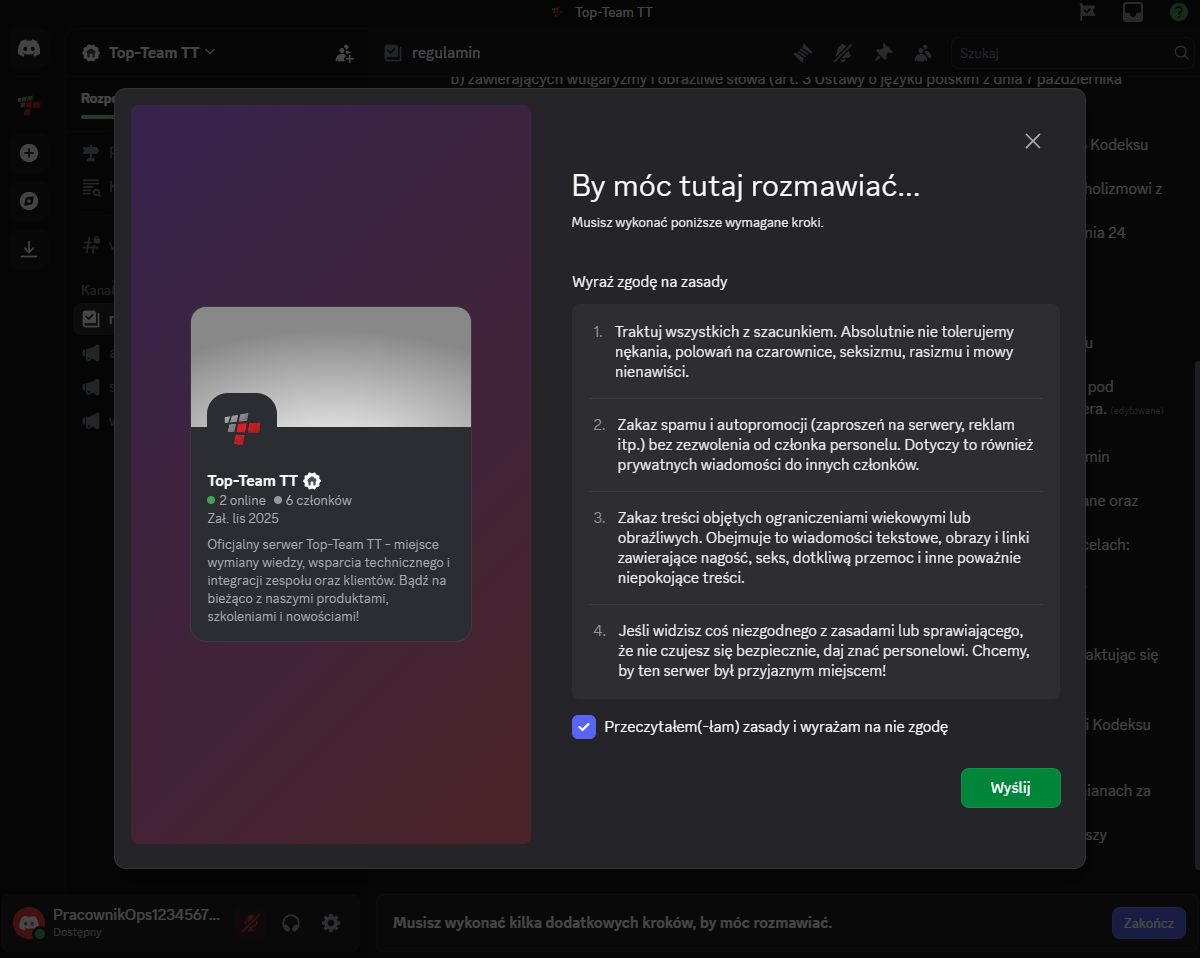 Przewodnik Discord - kanał Aktualności z informacjami o programach