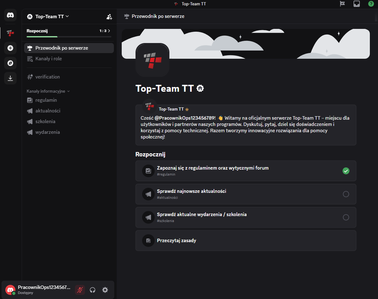 Przewodnik Discord - kanał Szkolenia z informacjami o webinarach