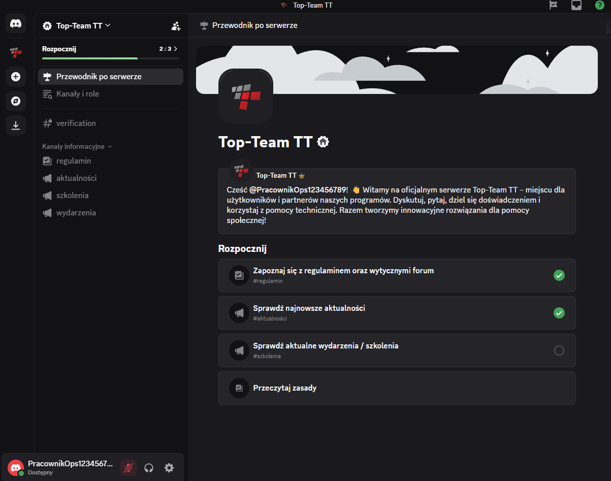 Przewodnik Discord - ekran zakończenia tutoriala