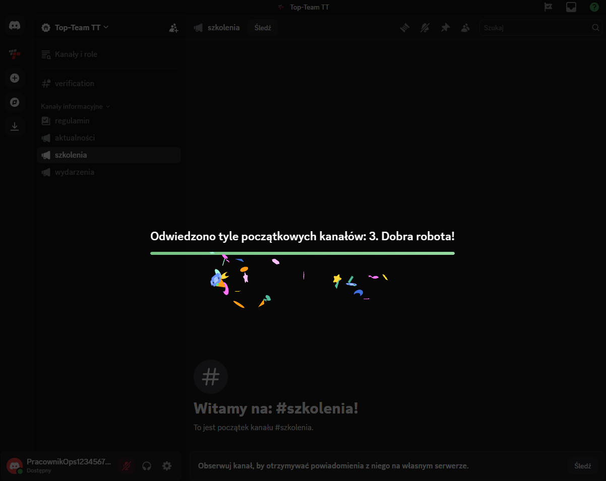 Przewodnik Discord - normalny widok serwera po zakończeniu przewodnika