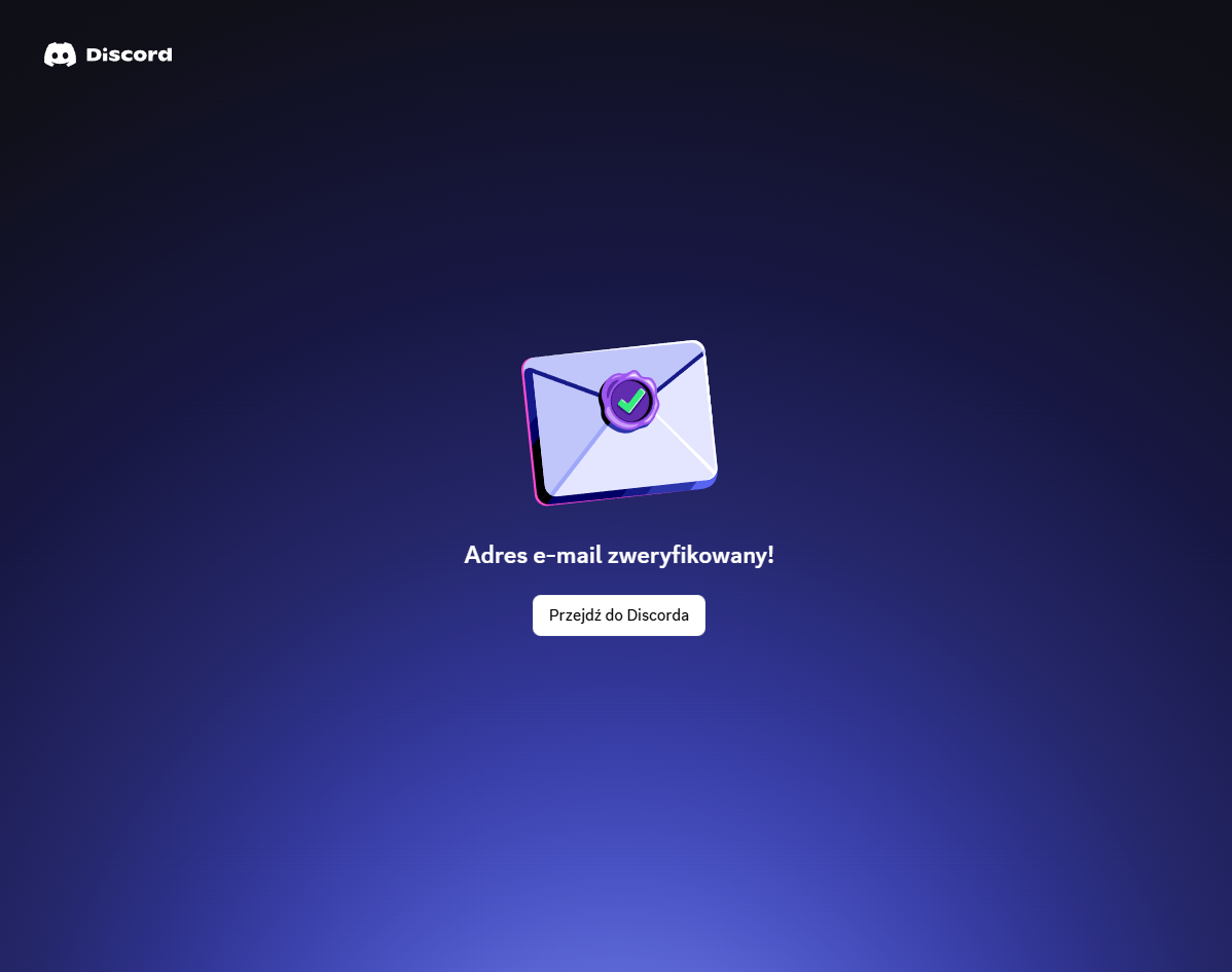 Rejestracja Discord - ekran z gratulacjami po założeniu konta