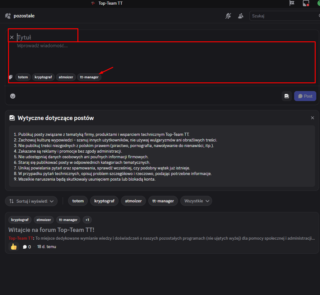 Poruszanie się po forum - formularz dodawania nowego wątku na forum