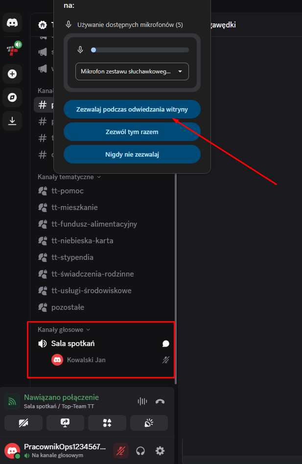 Poruszanie się po forum - lista kanałów głosowych na serwerze