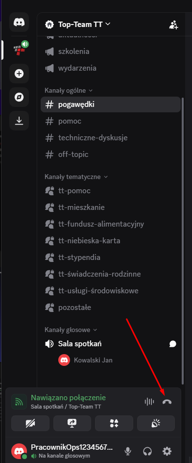 Poruszanie się po forum - widok użytkownika na kanale głosowym