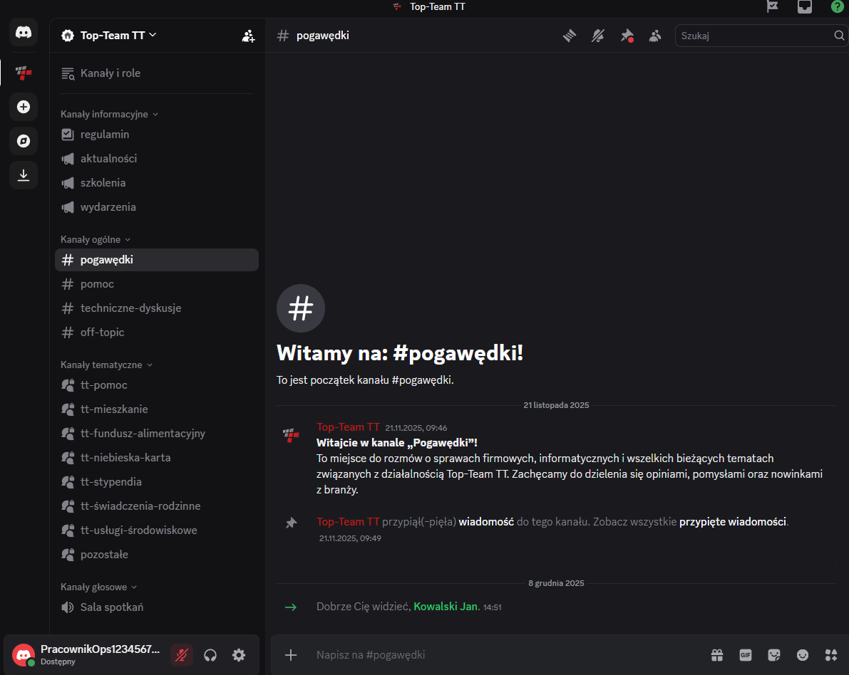 Zmiana nazwy Discord - widoczna nowa nazwa na kanale